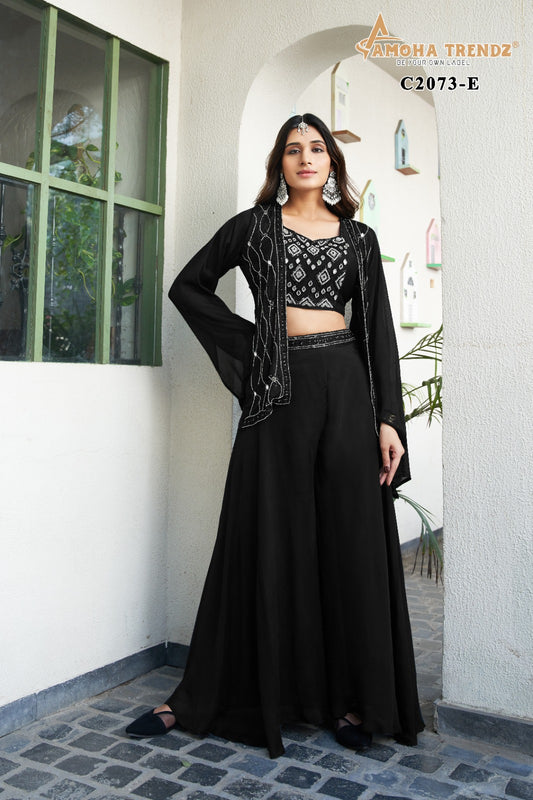 C2073E Amoha Mirror Work Crop Top Plazzo Set