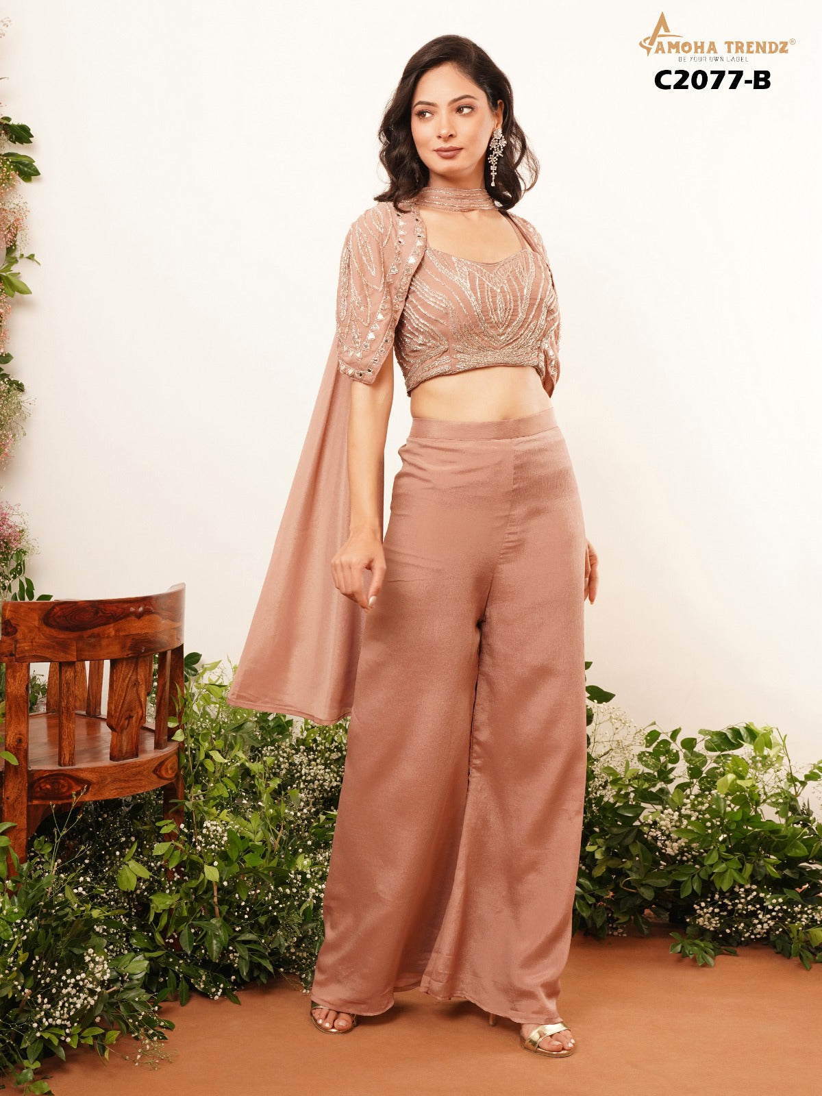 C2077B Amoha Chinon Crop Top Plazzo Set