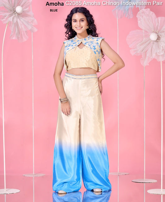 C2085 Blue Amoha Chinon Indowestern Pair