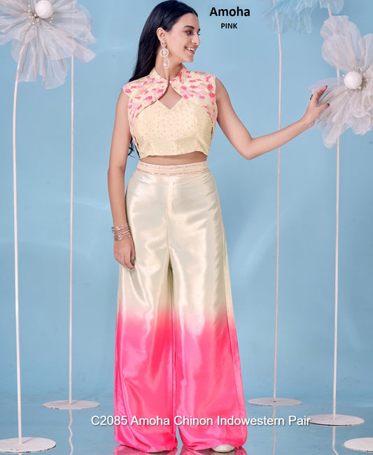 C2085 Pink Amoha Chinon Indowestern Pair