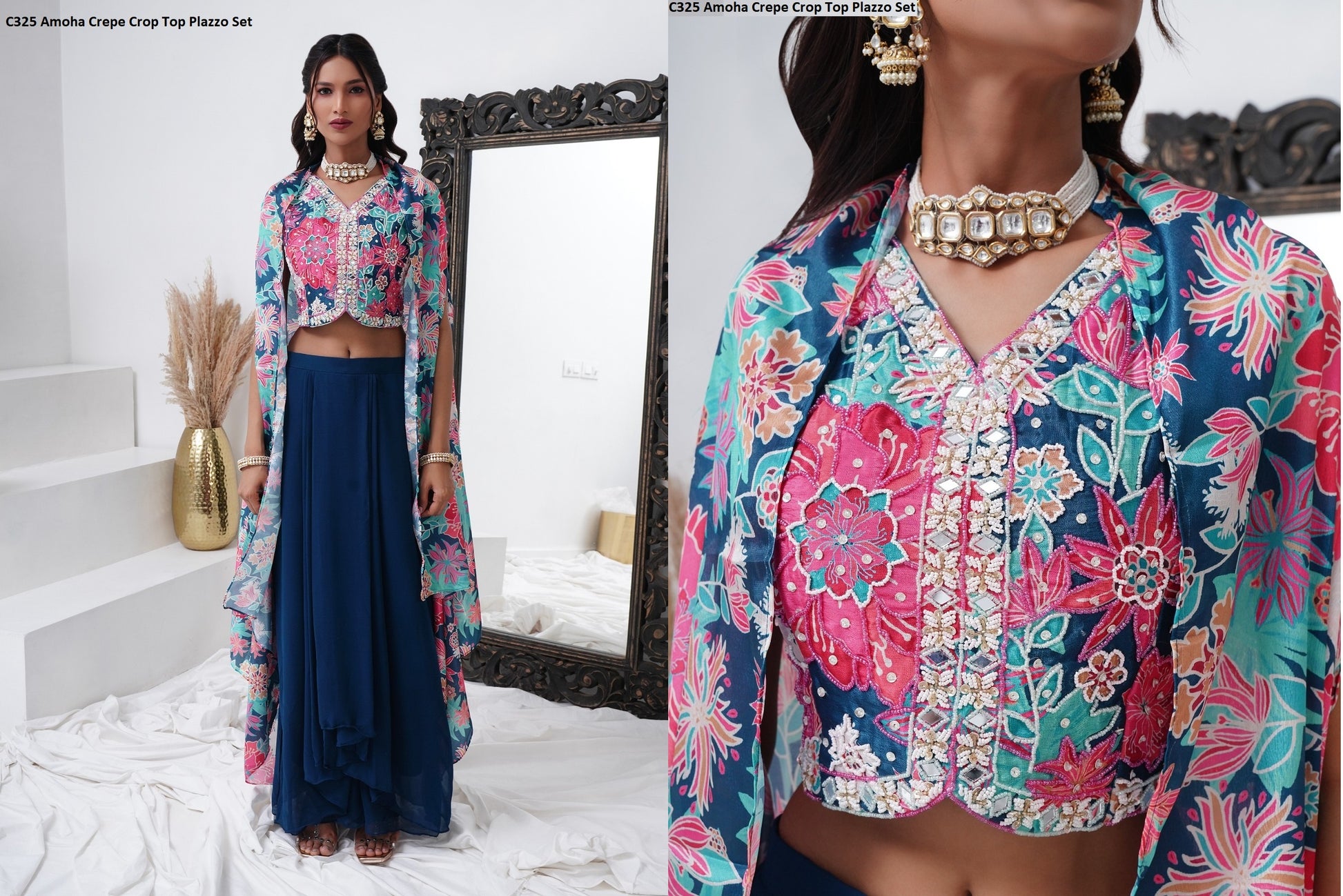 C325 Amoha Crepe Crop Top Plazzo Set