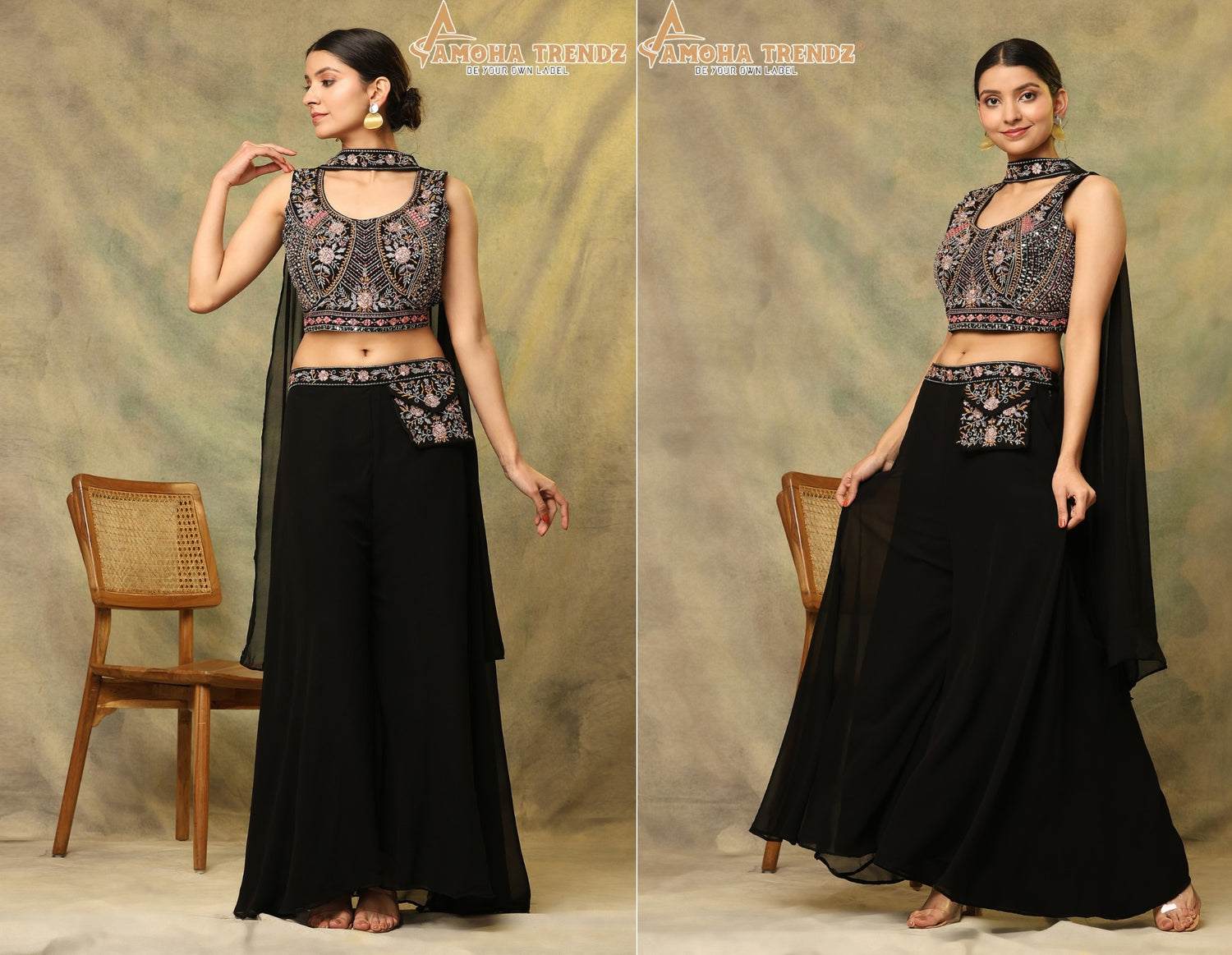 C355 Amoha Mirror Work Crop Top Plazzo Set