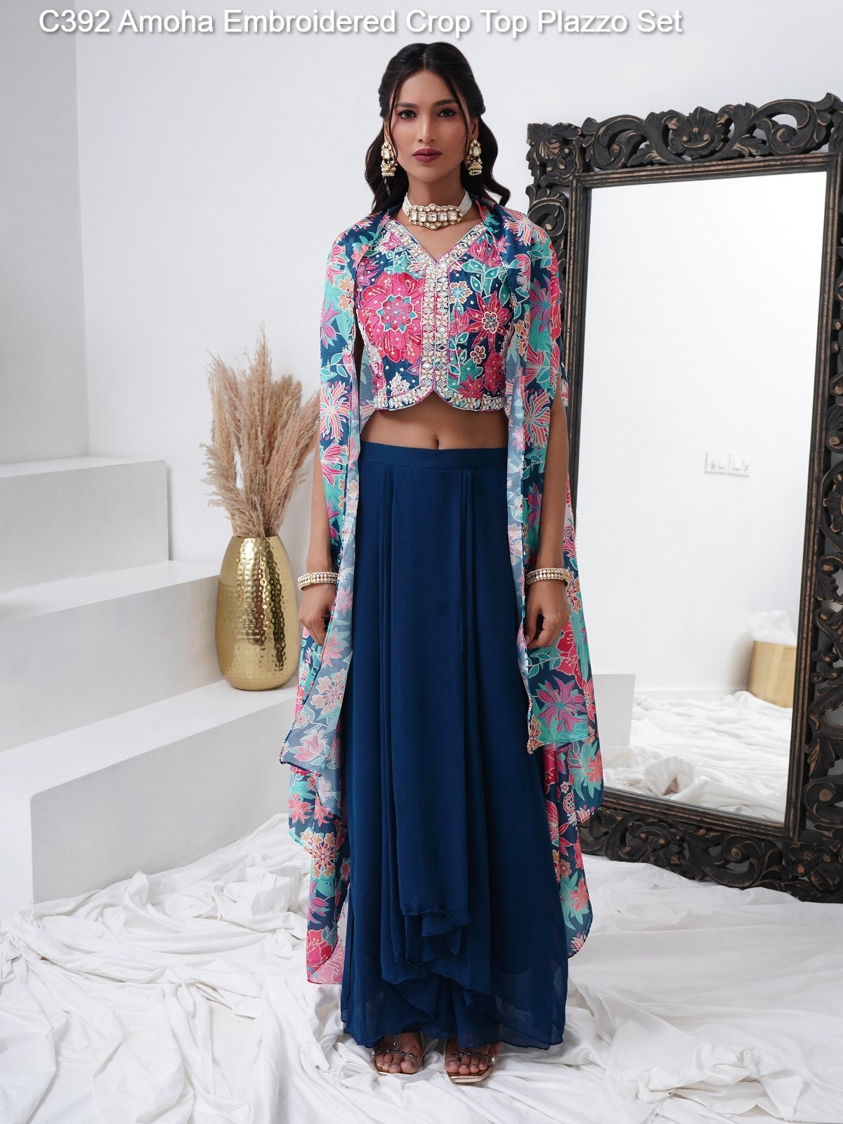 C392 Amoha Embroidered Crop Top Plazzo Set