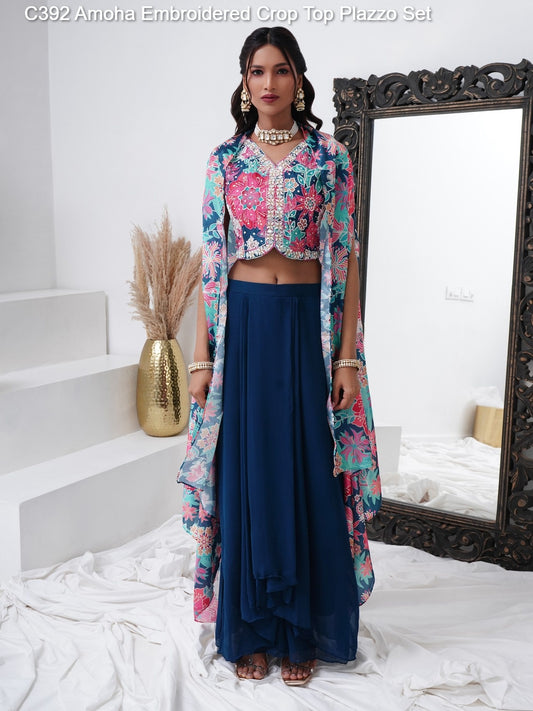 C392 Amoha Embroidered Crop Top Plazzo Set