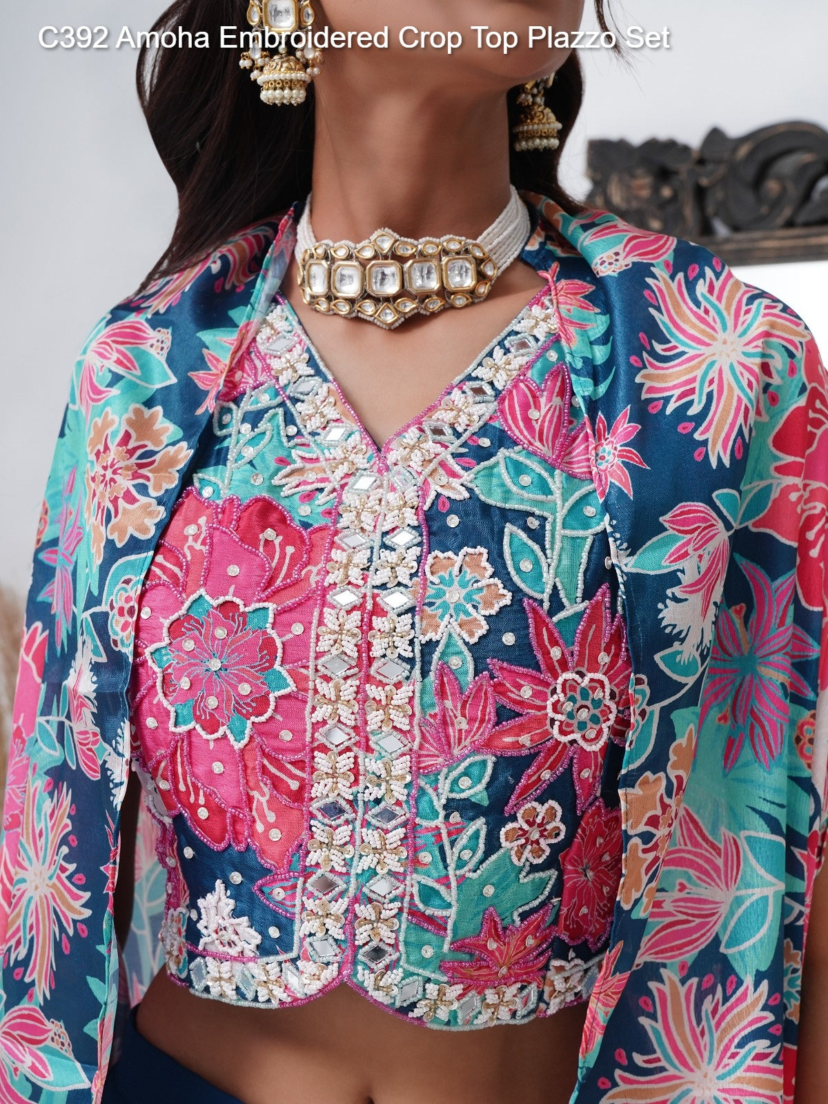 C392 Amoha Embroidered Crop Top Plazzo Set