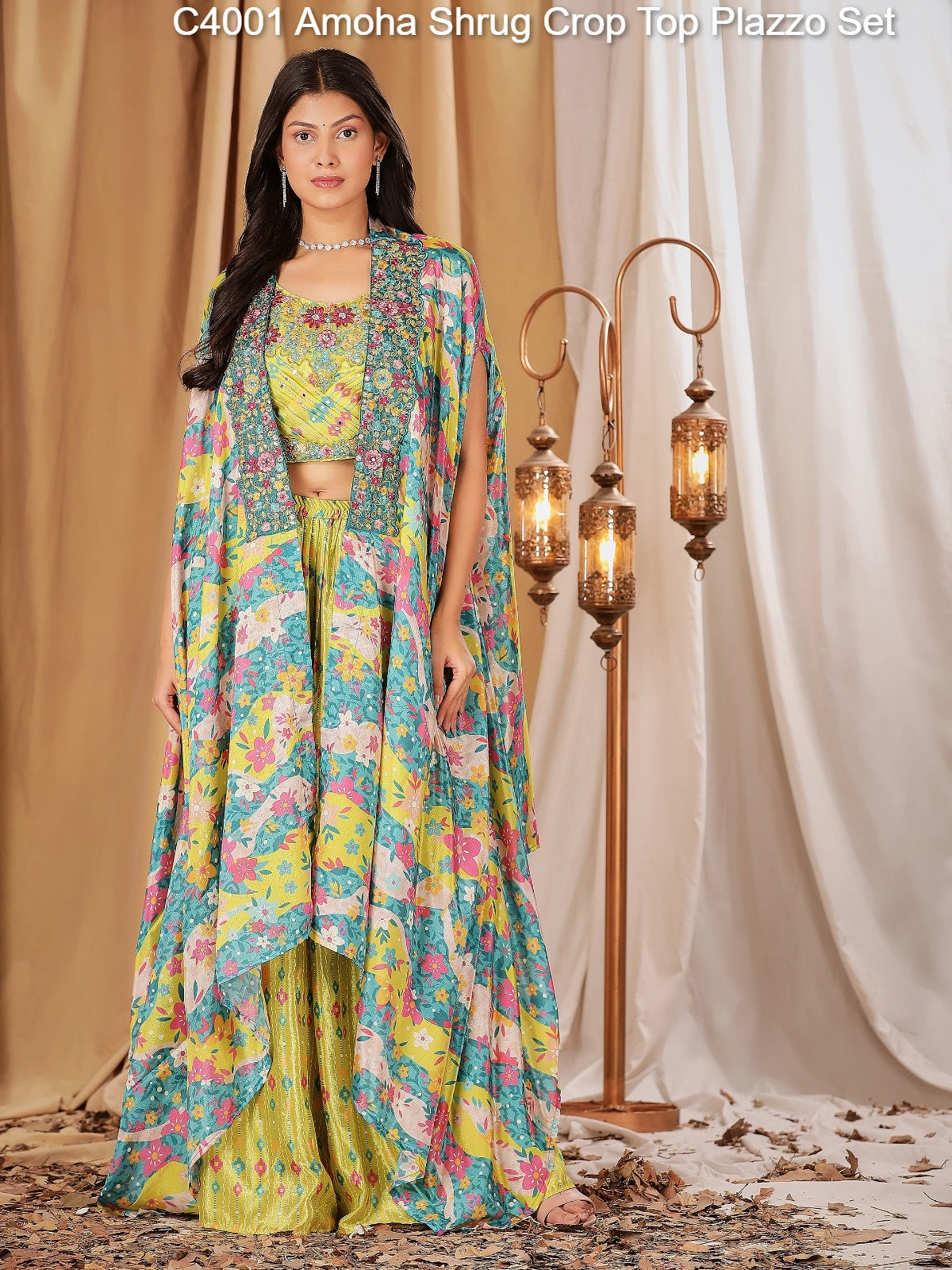 C4001 Amoha Shrug Crop Top Plazzo Set