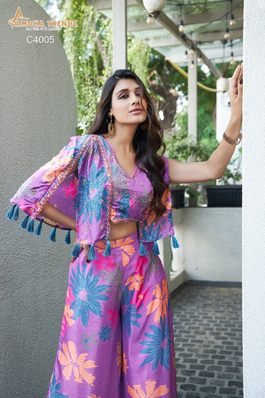 C4005 Amoha Embroidered Crop Top Plazzo Set