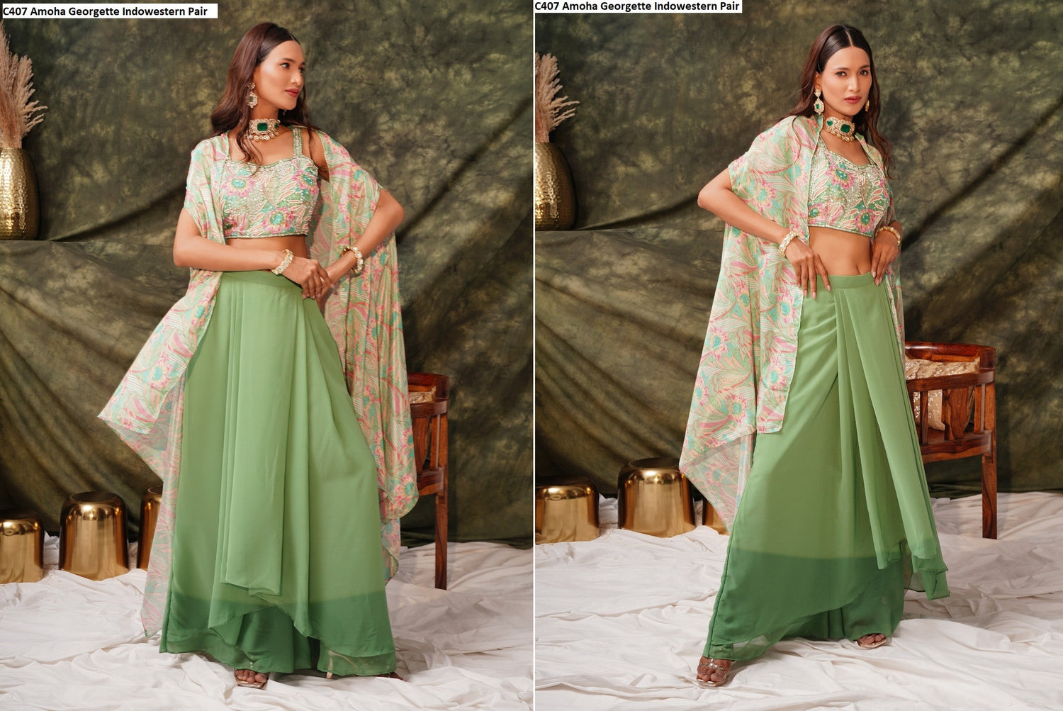 C407 Amoha Georgette Indowestern Pair