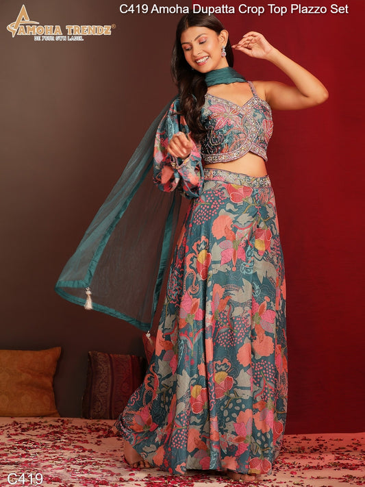 C419 Amoha Dupatta Crop Top Plazzo Set