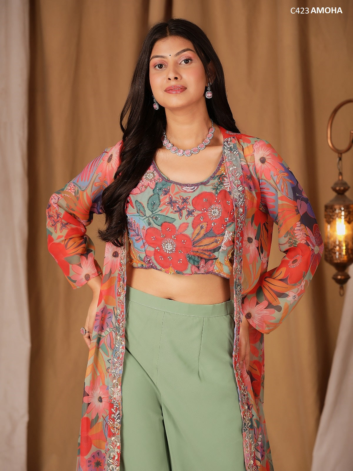 C423 Amoha Embroidered Indowestern Pair