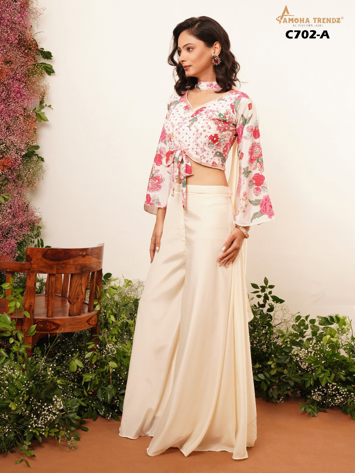 C702 Amoha Embroidered Crop Top Plazzo Set