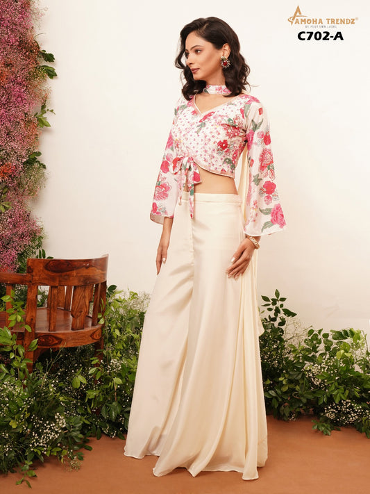 C702 Amoha Embroidered Crop Top Plazzo Set