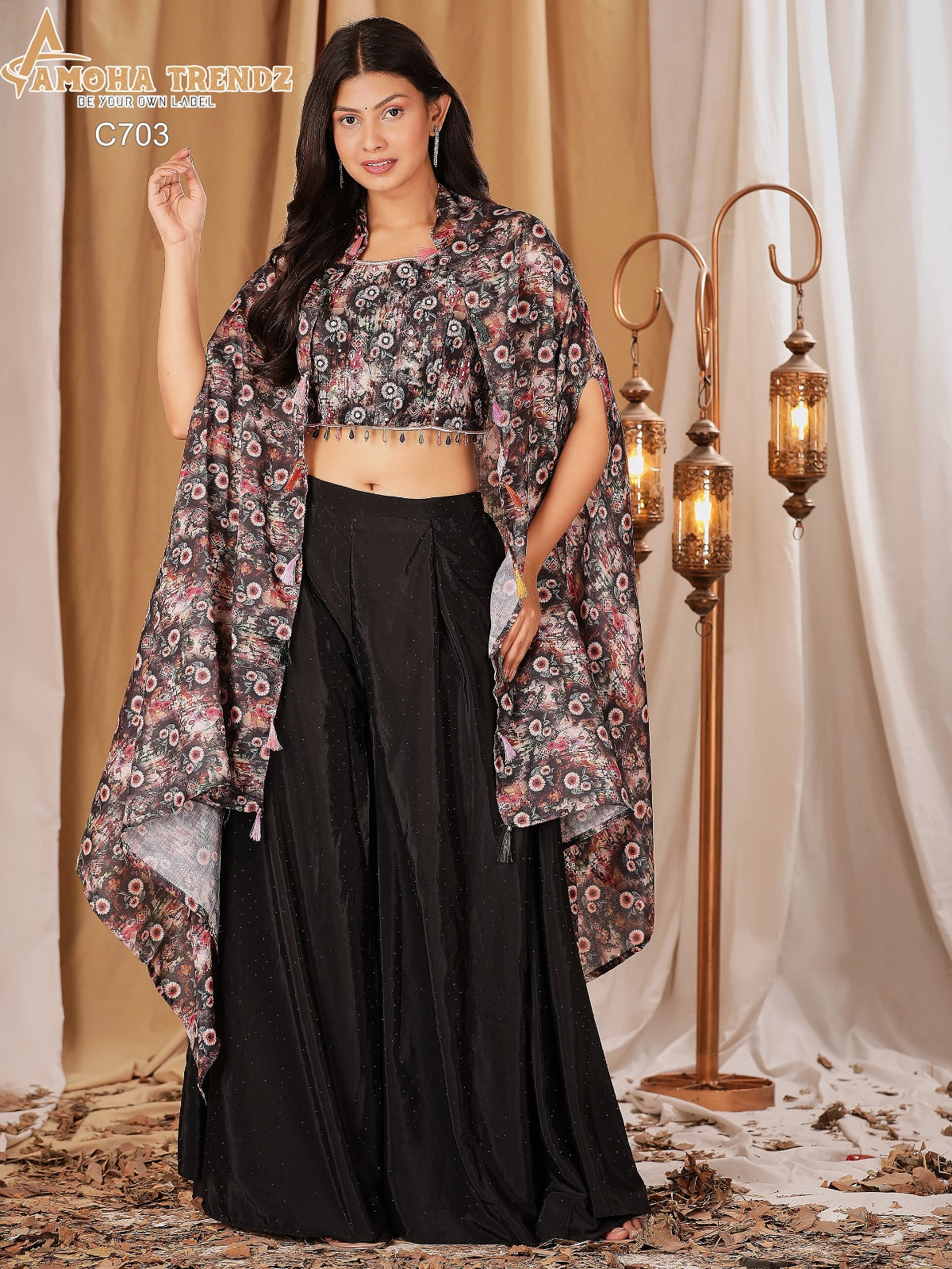 C703 Amoha Embroidered Crop Top Plazzo Set