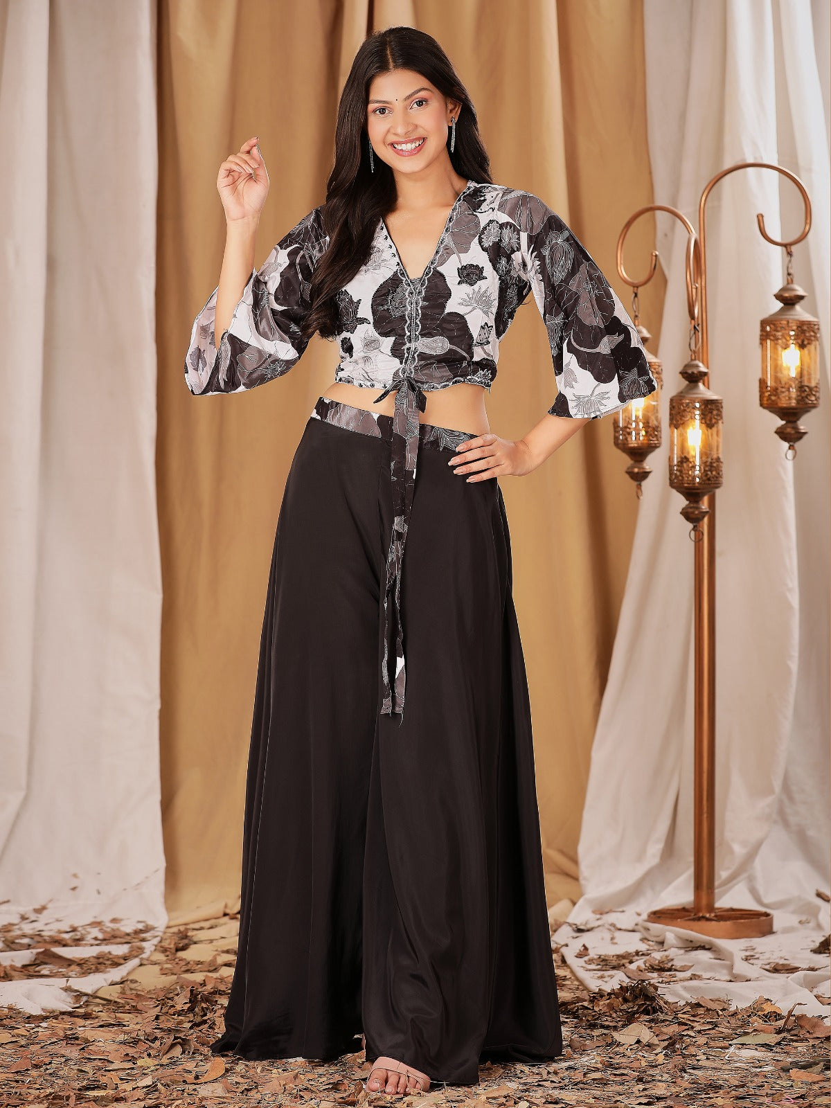 C709 Amoha Crepe Crop Top Plazzo Set