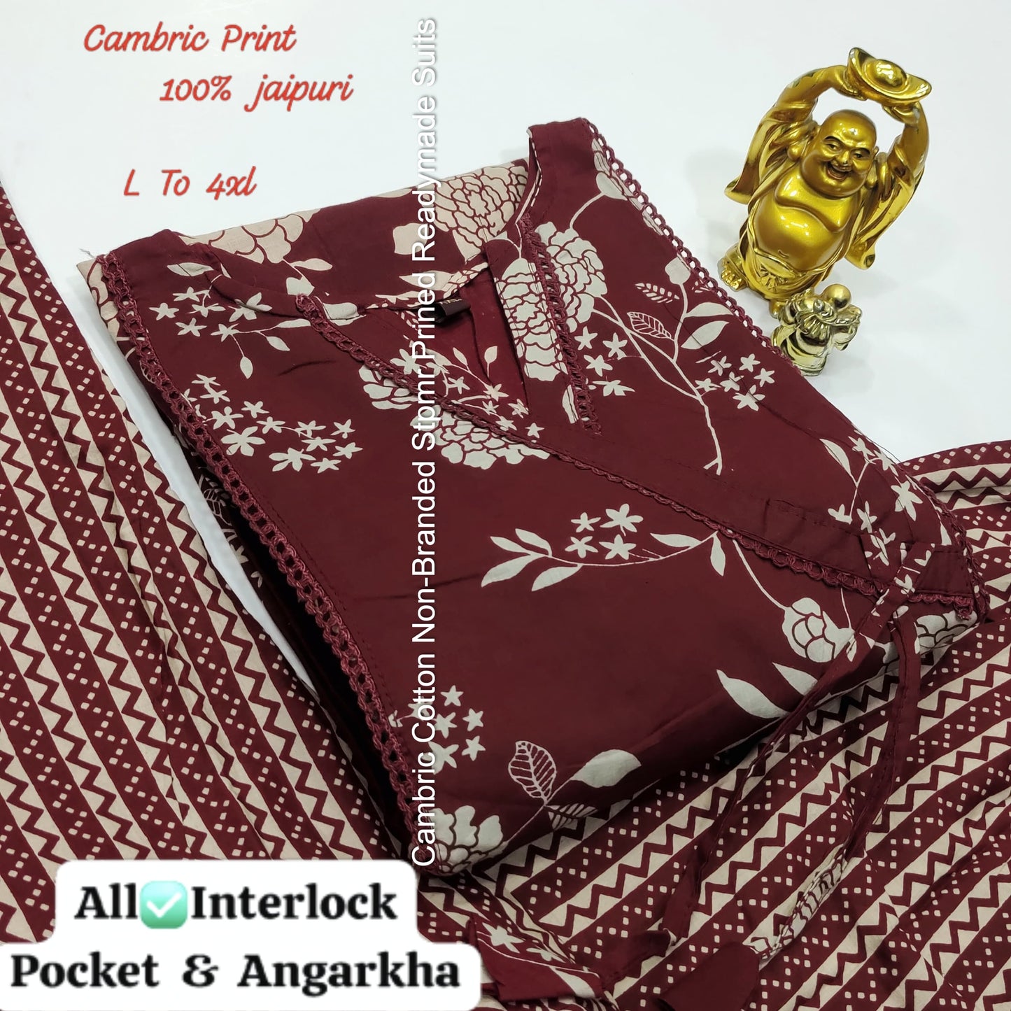 Cambric Cotton Non-Branded Stpmr Prined Readymade Suits