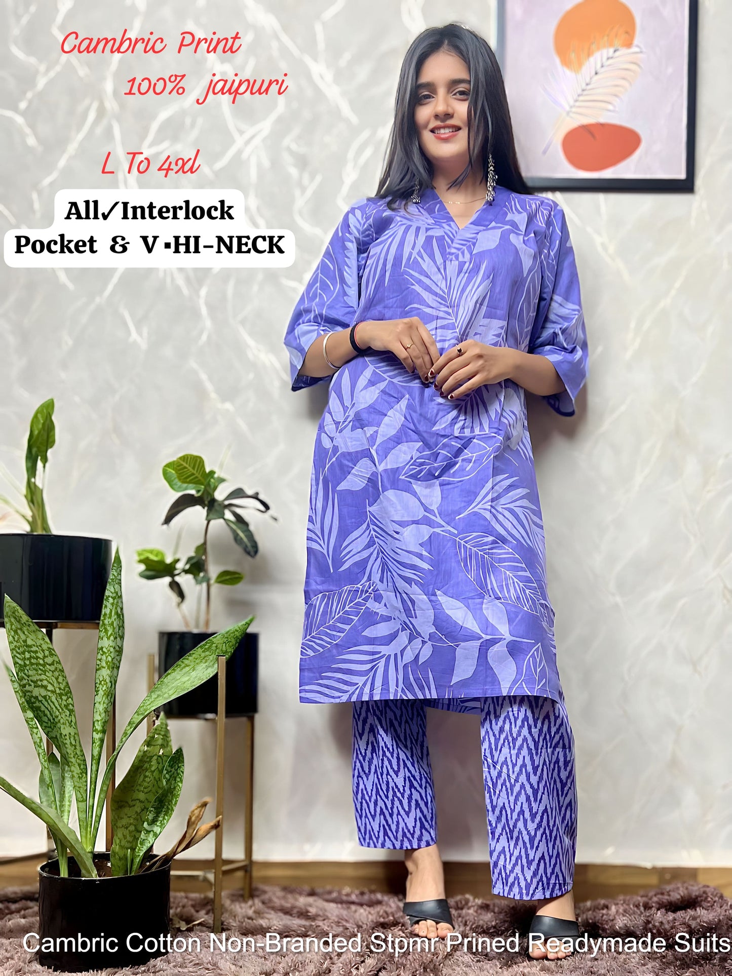 Cambric Cotton Non-Branded Stpmr Prined Readymade Suits