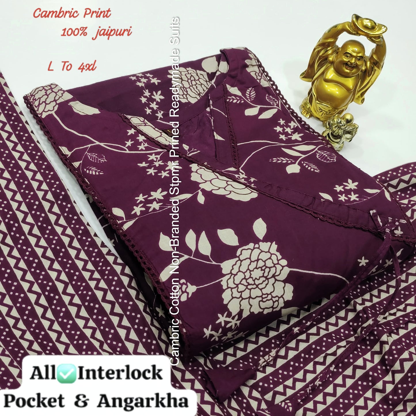 Cambric Cotton Non-Branded Stpmr Prined Readymade Suits