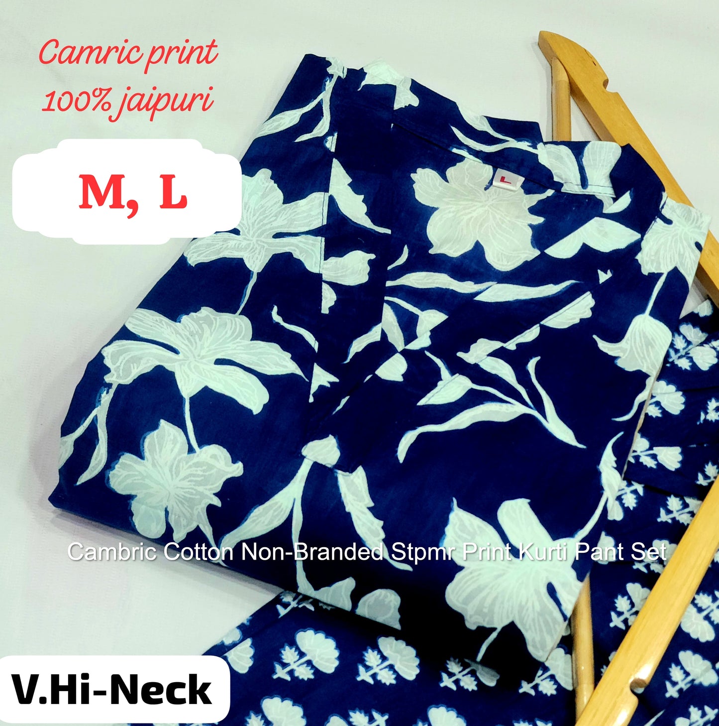 Cambric Cotton Non-Branded Stpmr Print Kurti Pant Set