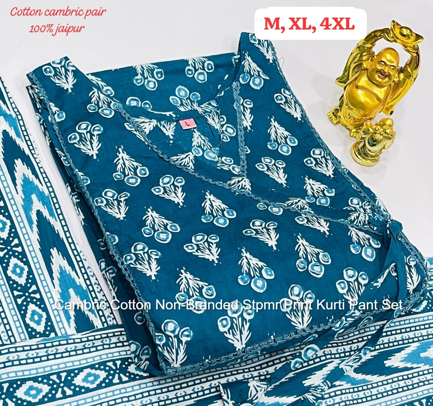 Cambric Cotton Non-Branded Stpmr Print Kurti Pant Set