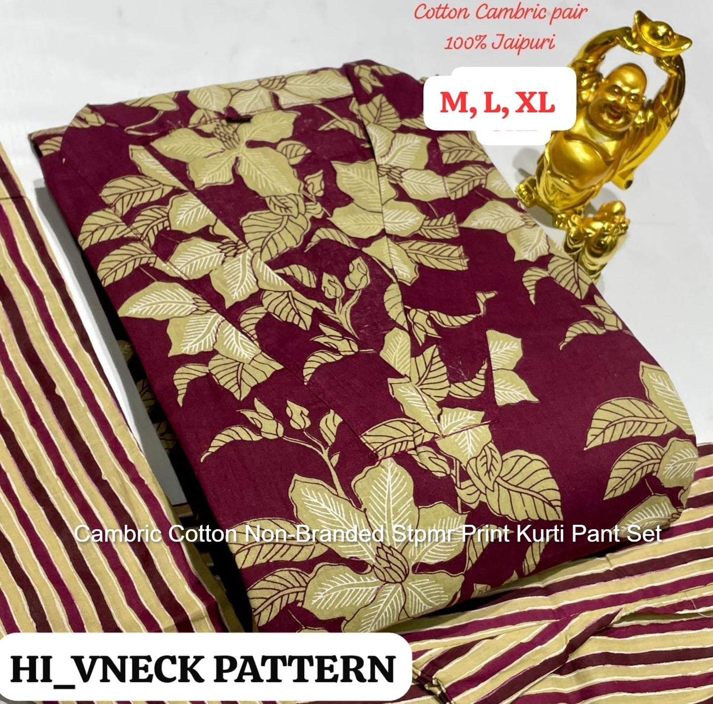 Cambric Cotton Non-Branded Stpmr Print Kurti Pant Set