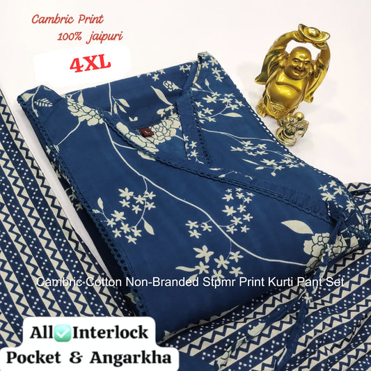 Cambric Cotton Non-Branded Stpmr Print Kurti Pant Set