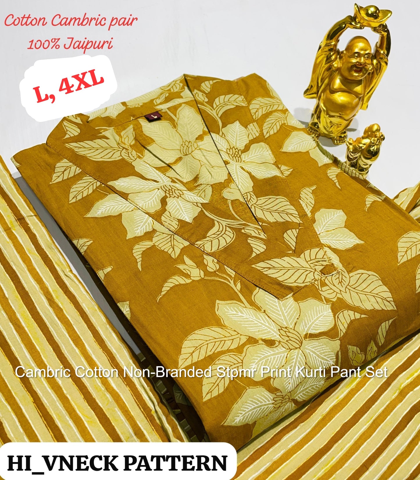 Cambric Cotton Non-Branded Stpmr Print Kurti Pant Set
