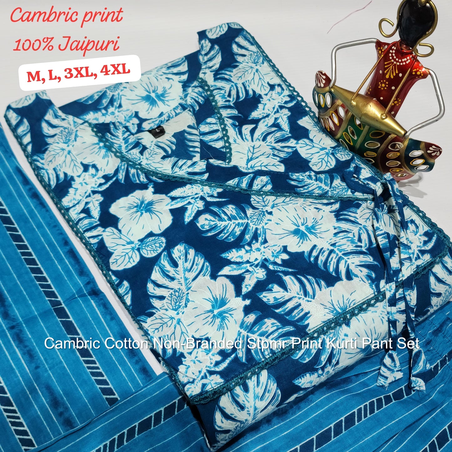 Cambric Cotton Non-Branded Stpmr Print Kurti Pant Set