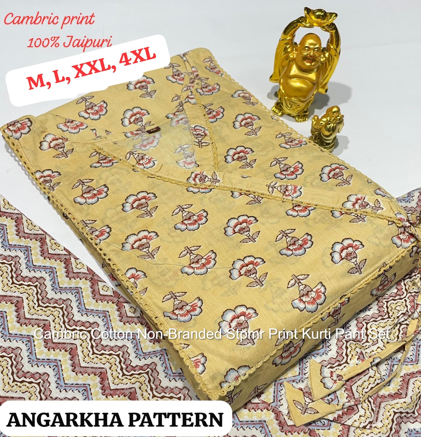 Cambric Cotton Non-Branded Stpmr Print Kurti Pant Set