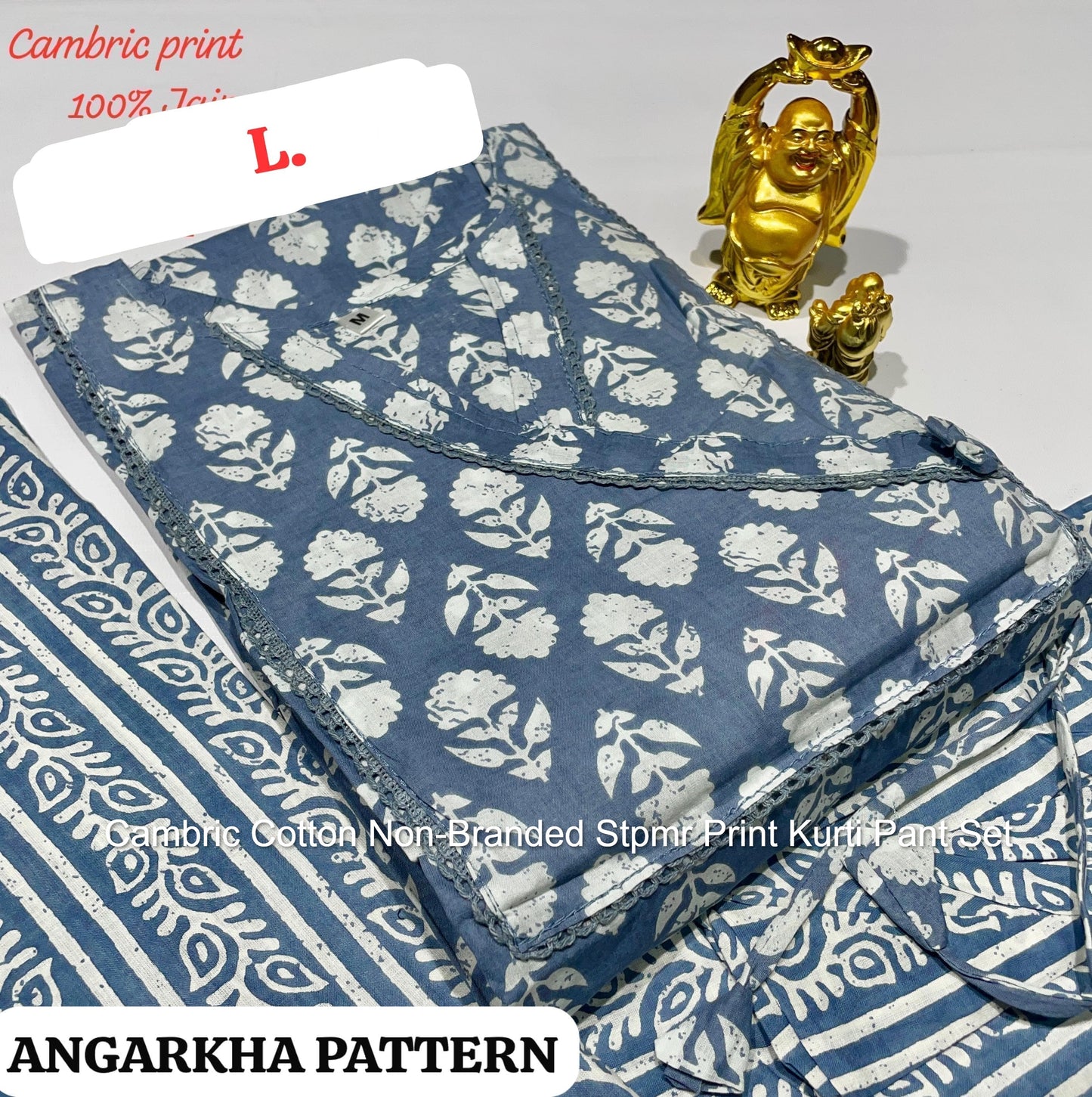 Cambric Cotton Non-Branded Stpmr Print Kurti Pant Set
