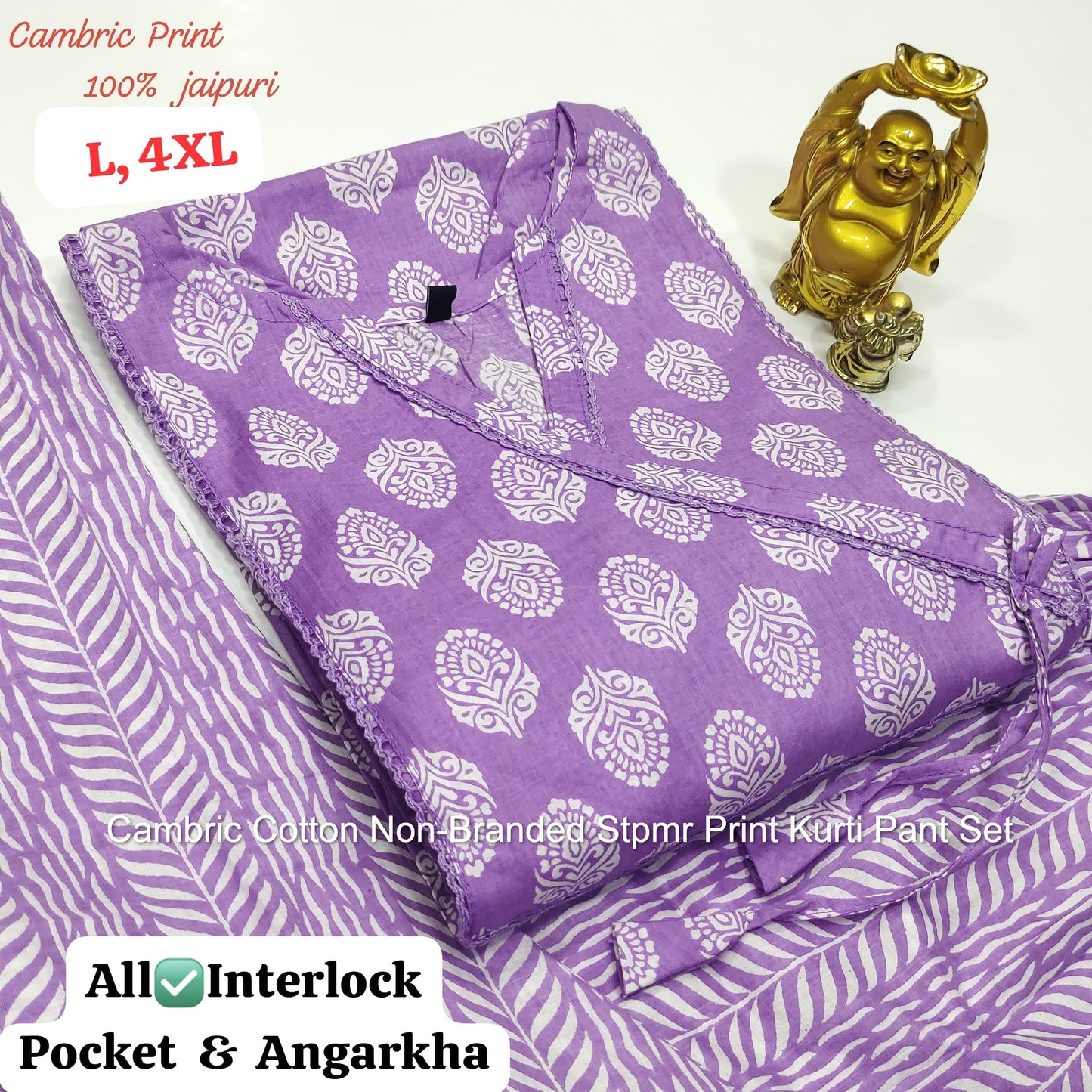 Cambric Cotton Non-Branded Stpmr Print Kurti Pant Set