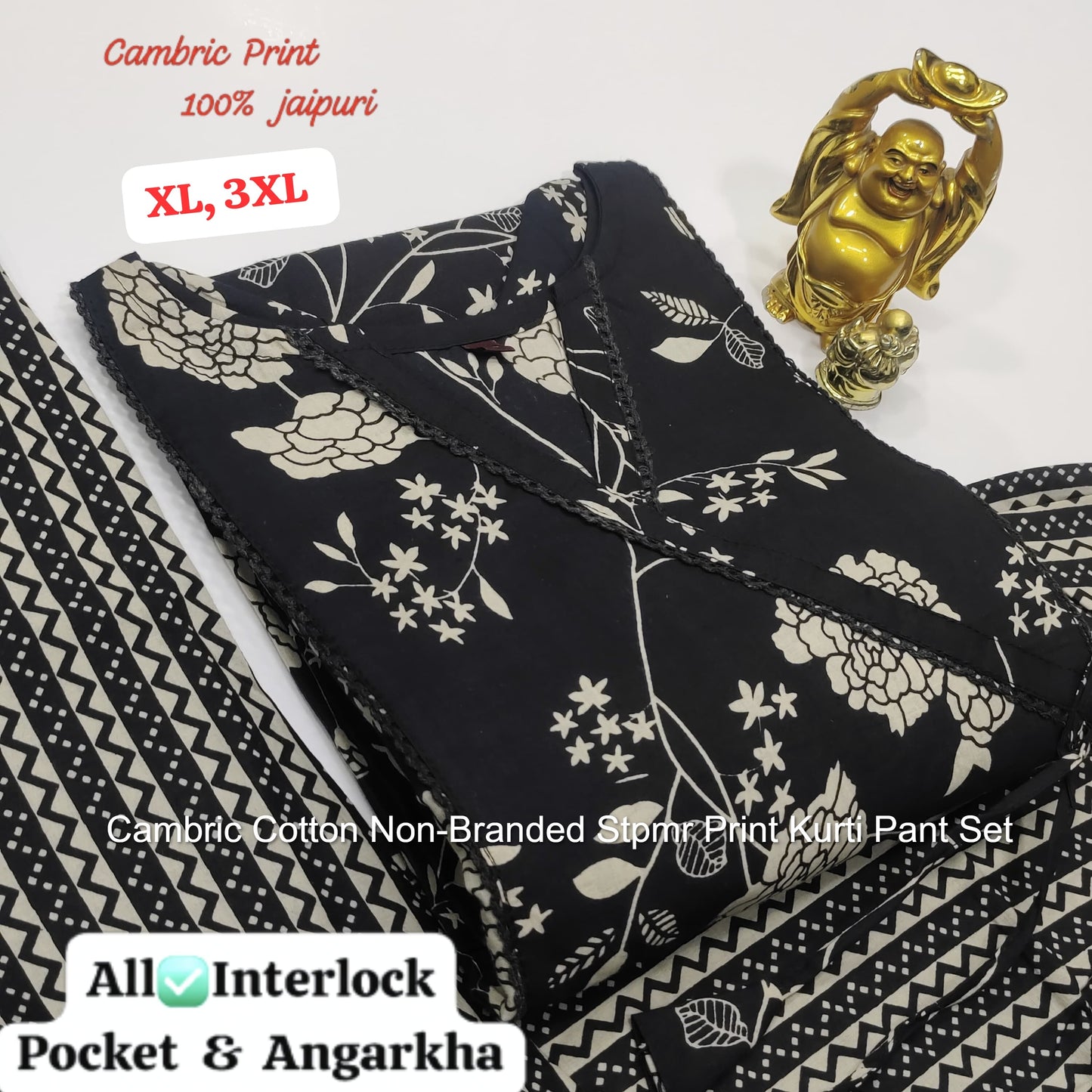 Cambric Cotton Non-Branded Stpmr Print Kurti Pant Set