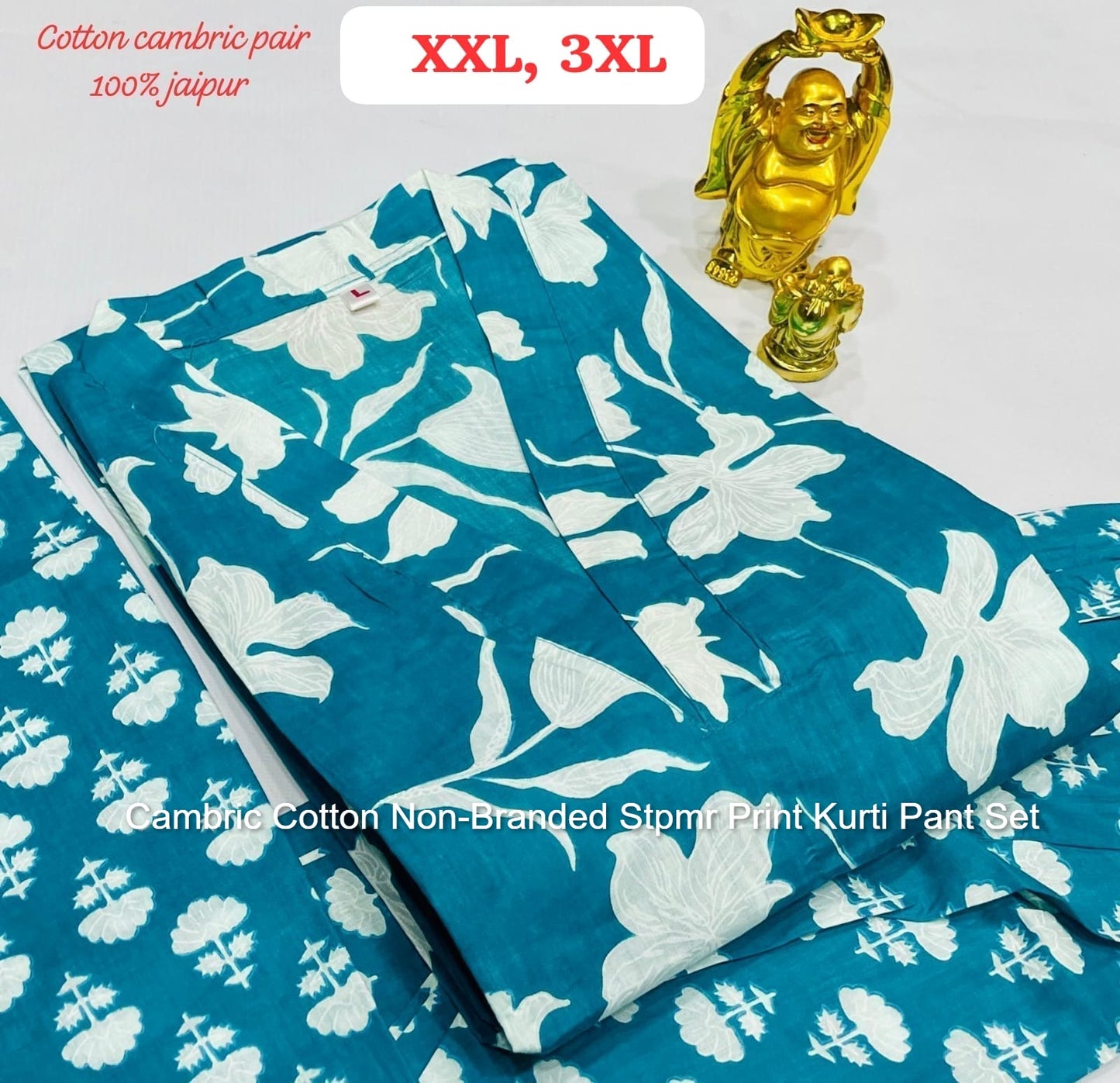 Cambric Cotton Non-Branded Stpmr Print Kurti Pant Set