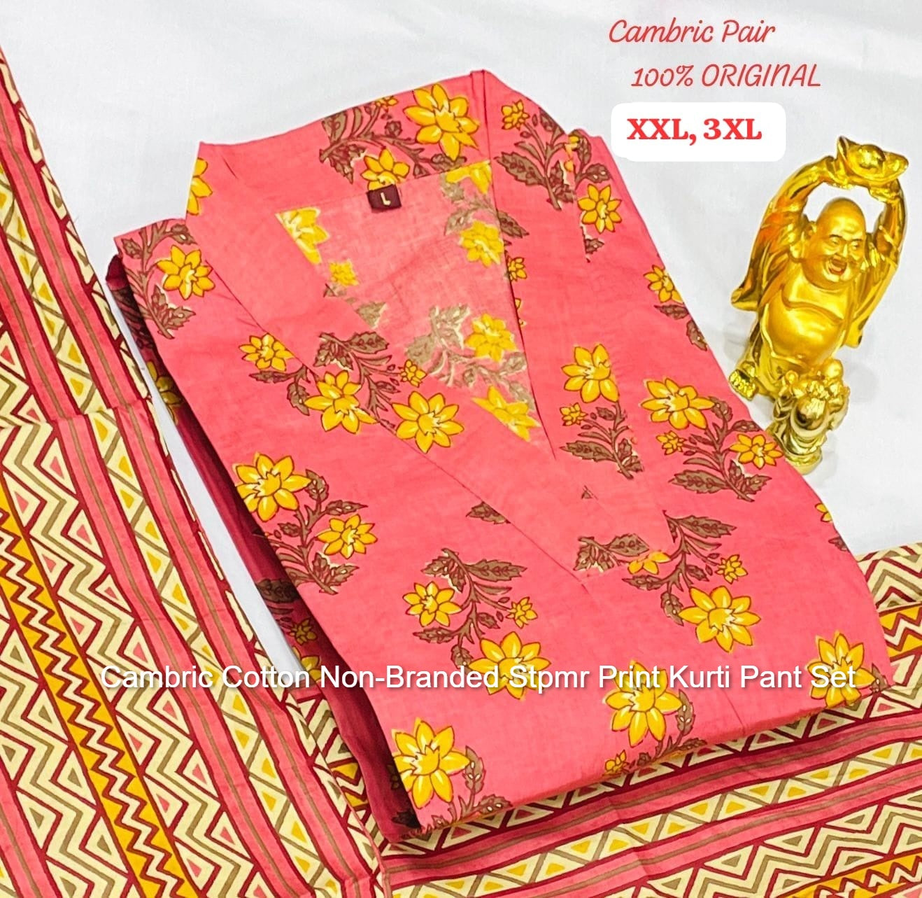 Cambric Cotton Non-Branded Stpmr Print Kurti Pant Set