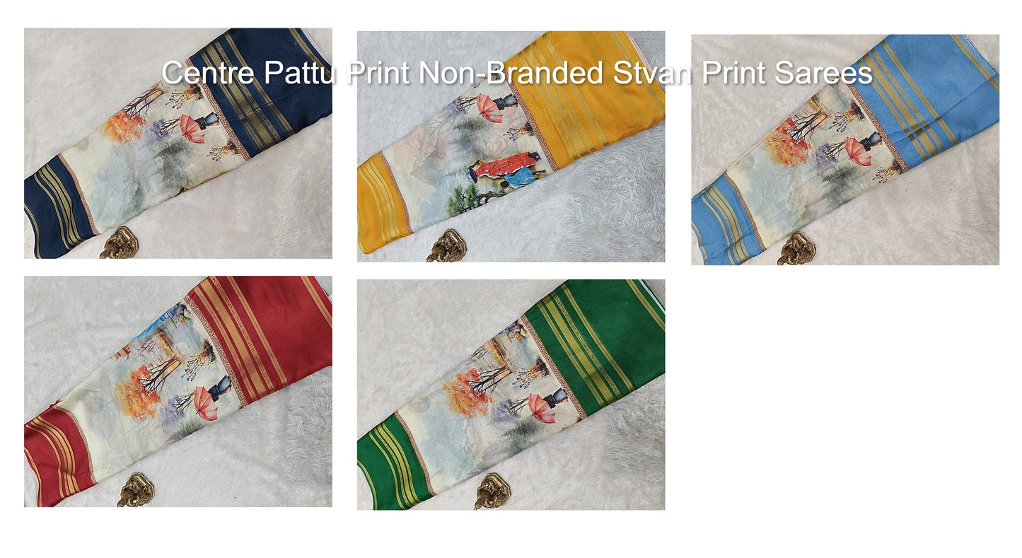 Centre Pattu Print Non-Branded Stvan Print Sarees