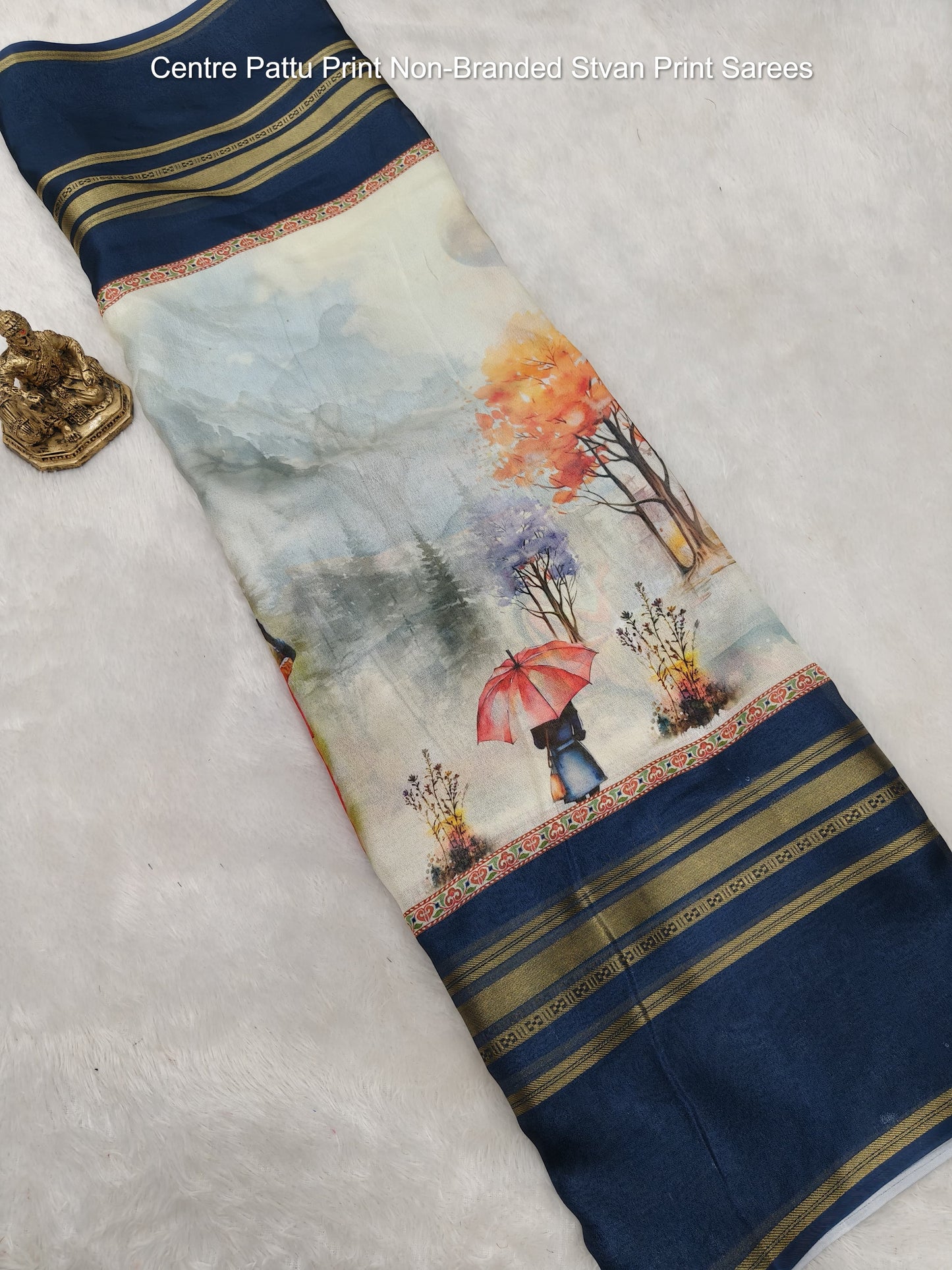 Centre Pattu Print Non-Branded Stvan Print Sarees