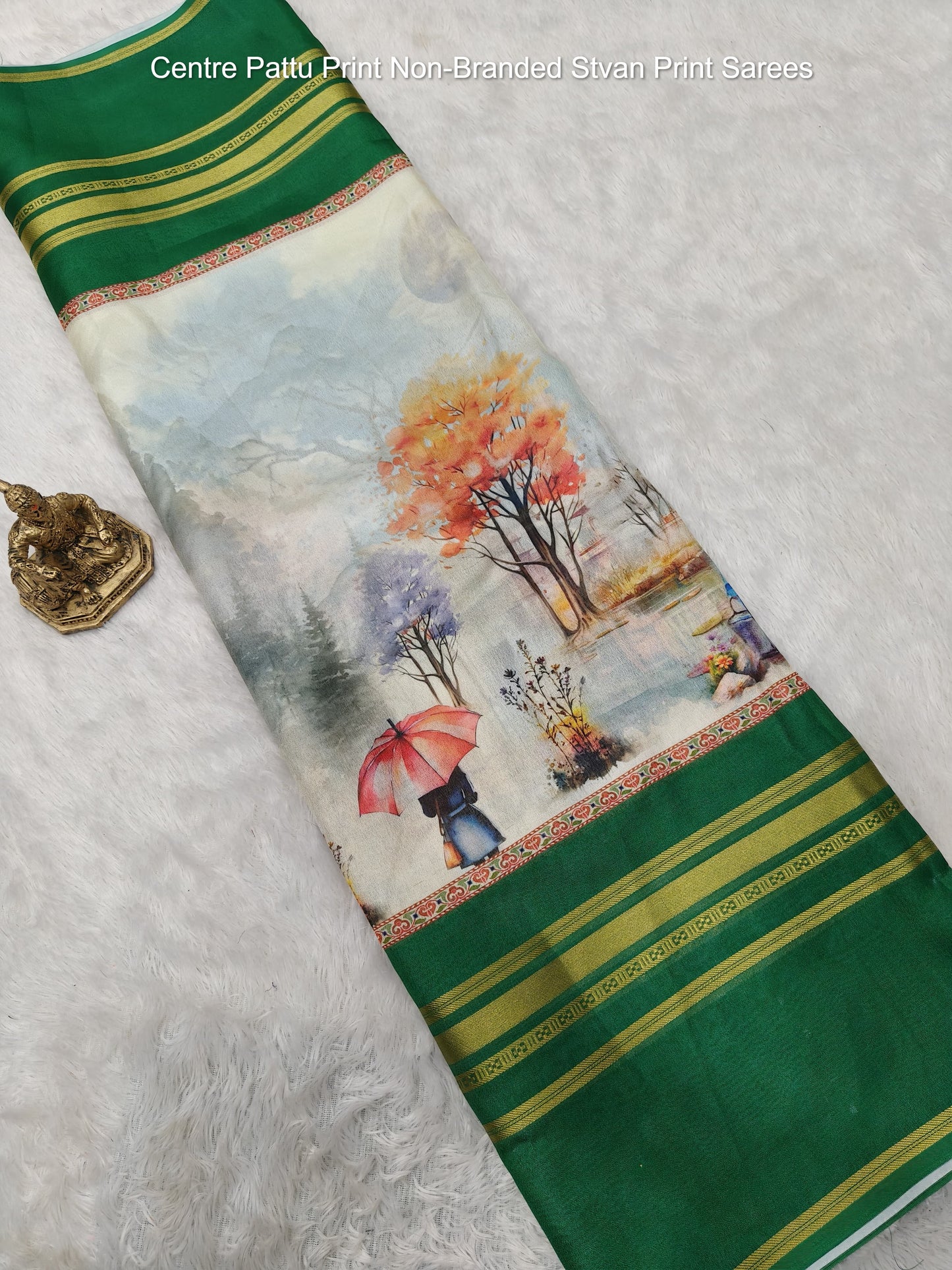 Centre Pattu Print Non-Branded Stvan Print Sarees