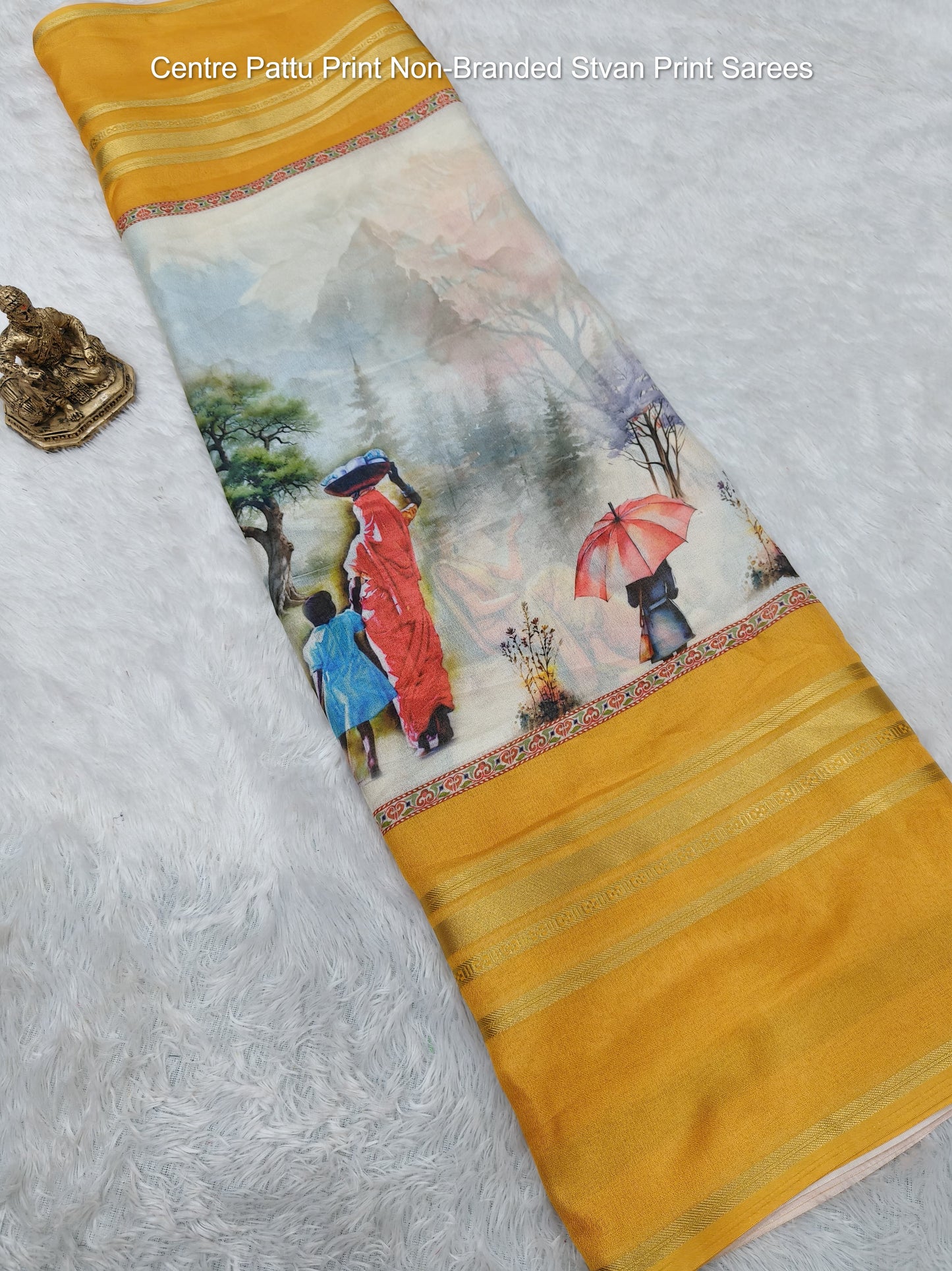 Centre Pattu Print Non-Branded Stvan Print Sarees