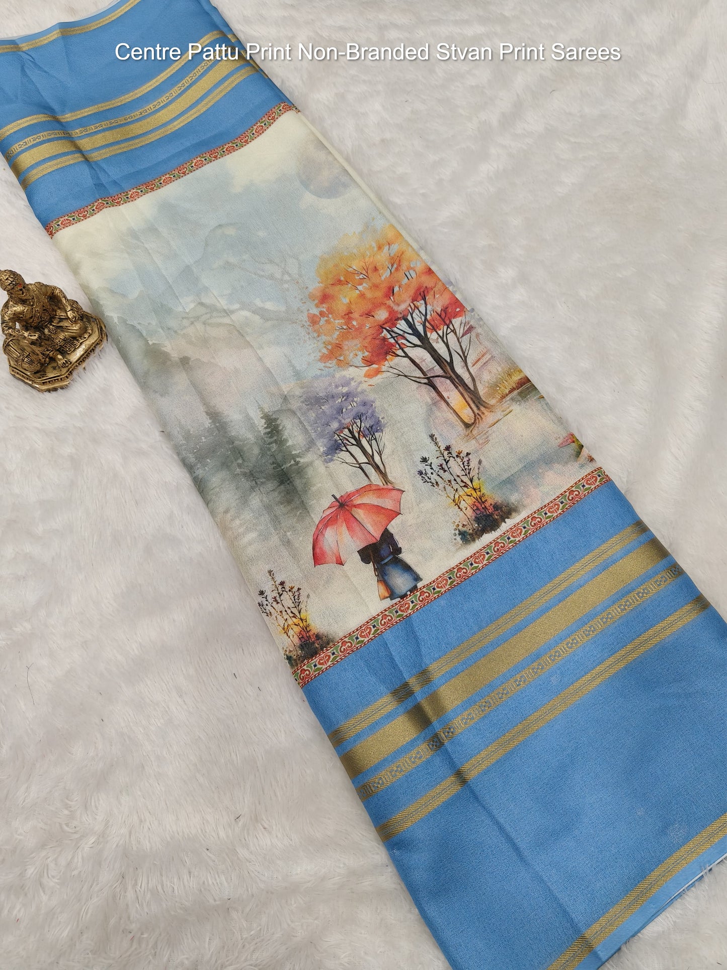 Centre Pattu Print Non-Branded Stvan Print Sarees