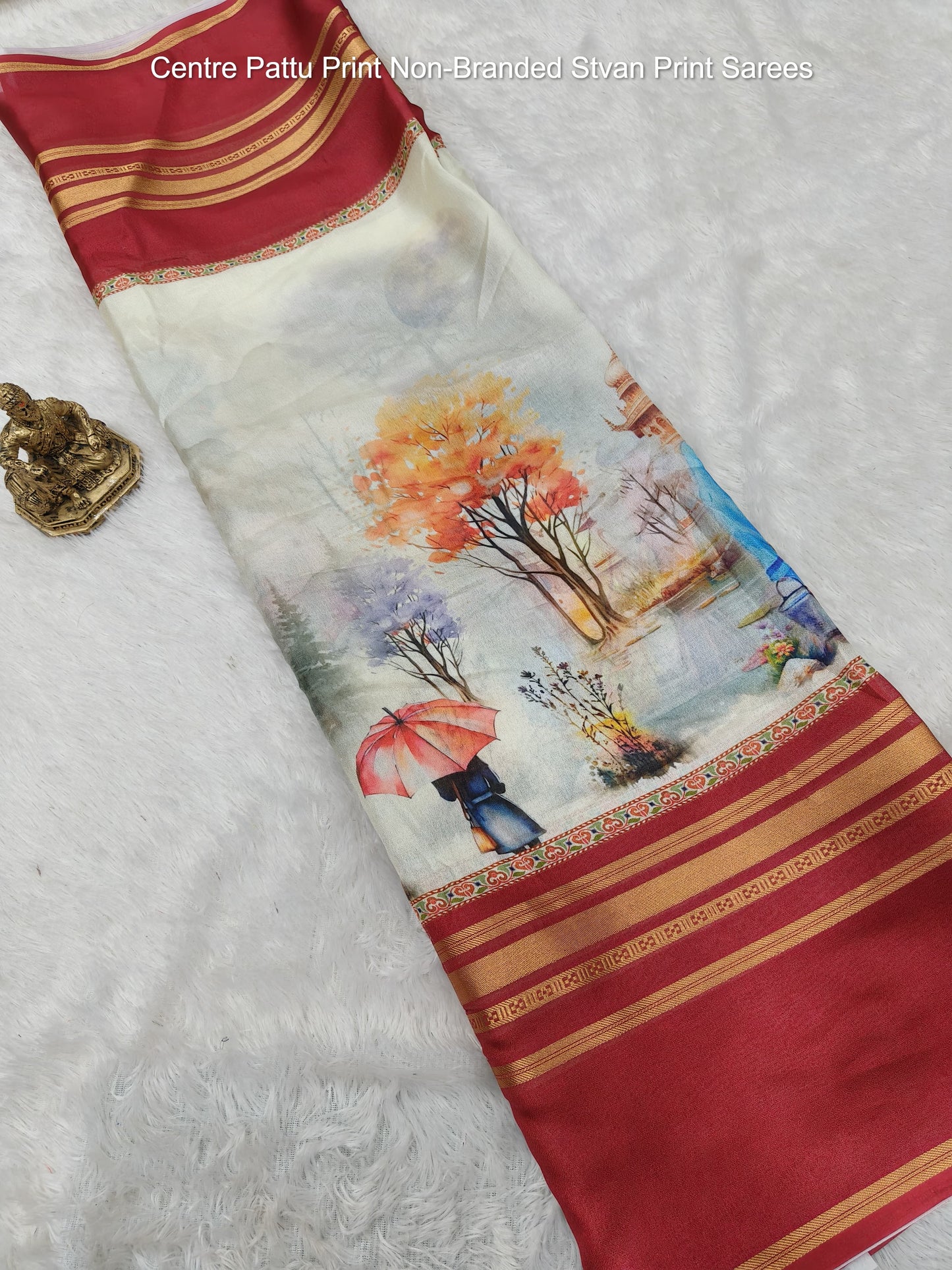 Centre Pattu Print Non-Branded Stvan Print Sarees