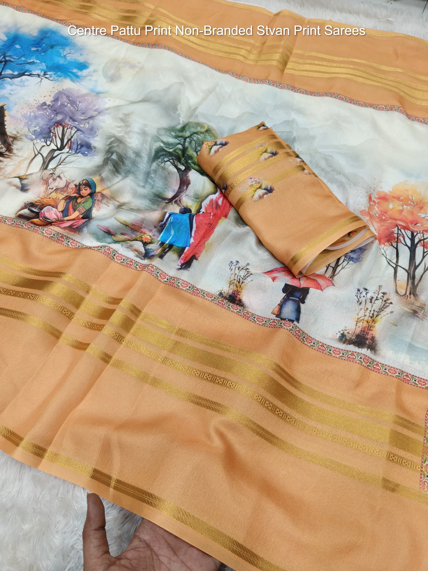 Centre Pattu Print Non-Branded Stvan Print Sarees