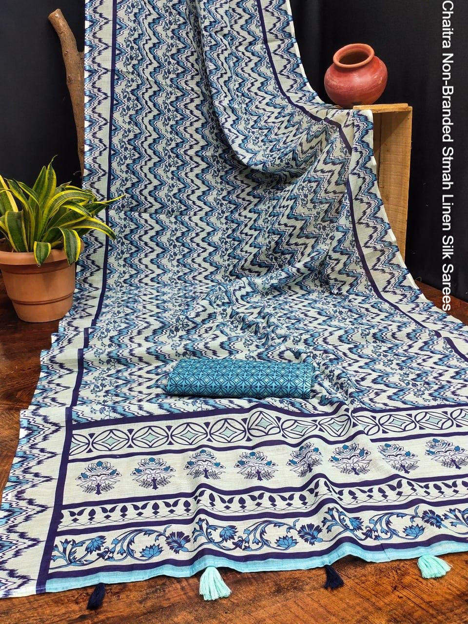 Chaitra Non-Branded Stmah Linen Silk Sarees