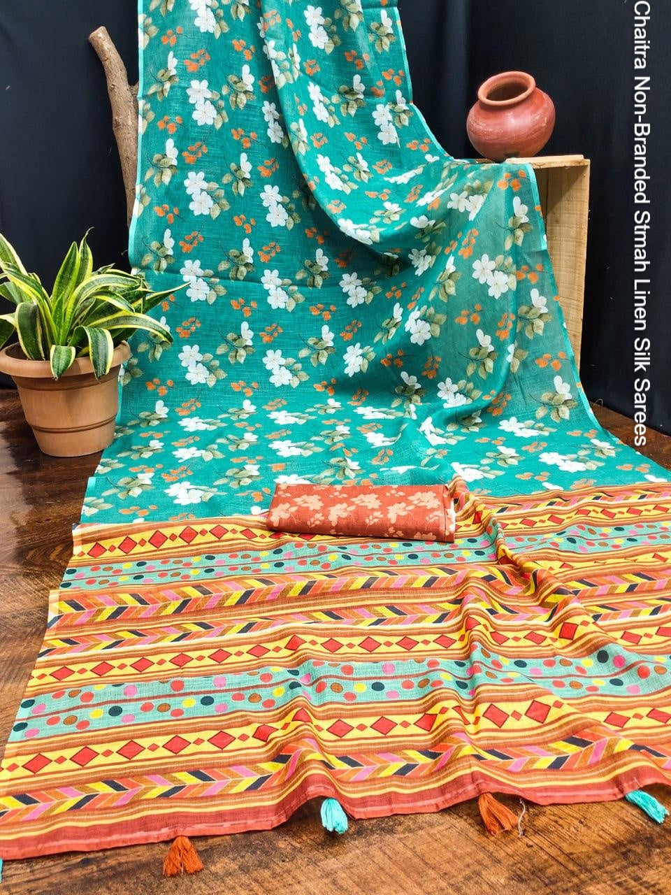 Chaitra Non-Branded Stmah Linen Silk Sarees