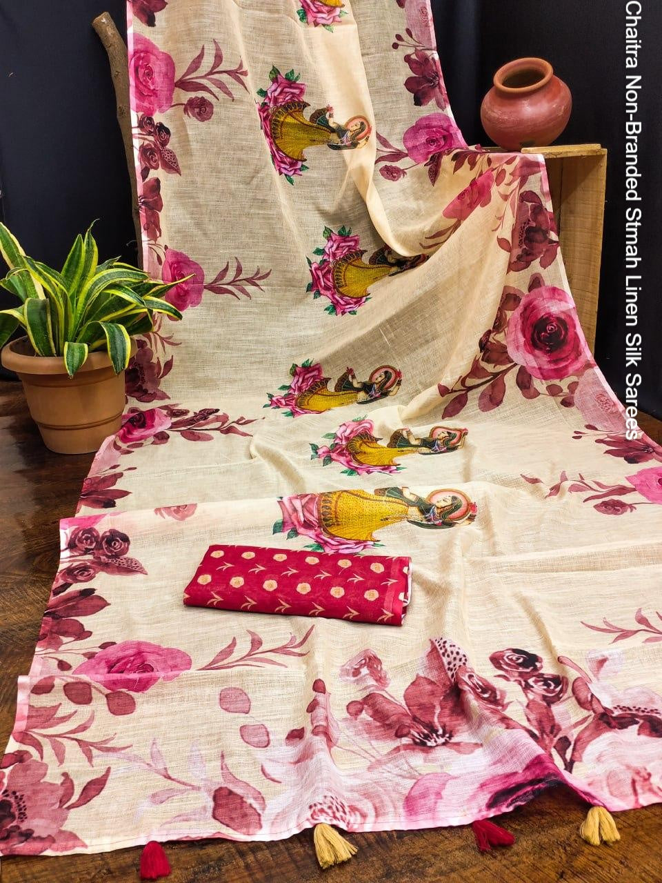 Chaitra Non-Branded Stmah Linen Silk Sarees