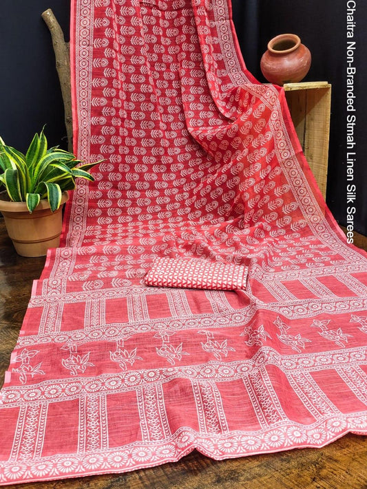 Chaitra Non-Branded Stmah Linen Silk Sarees