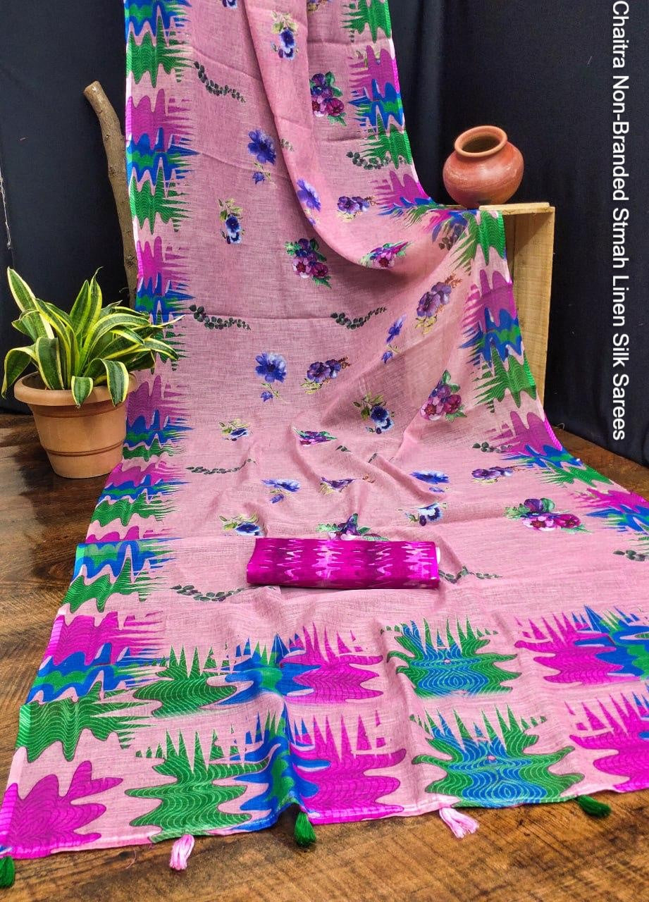 Chaitra Non-Branded Stmah Linen Silk Sarees