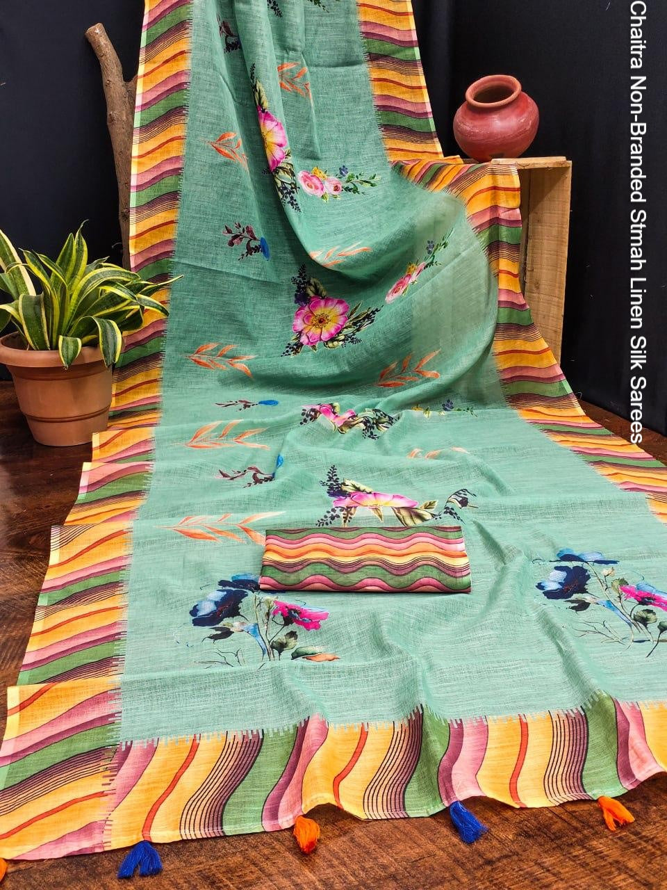 Chaitra Non-Branded Stmah Linen Silk Sarees