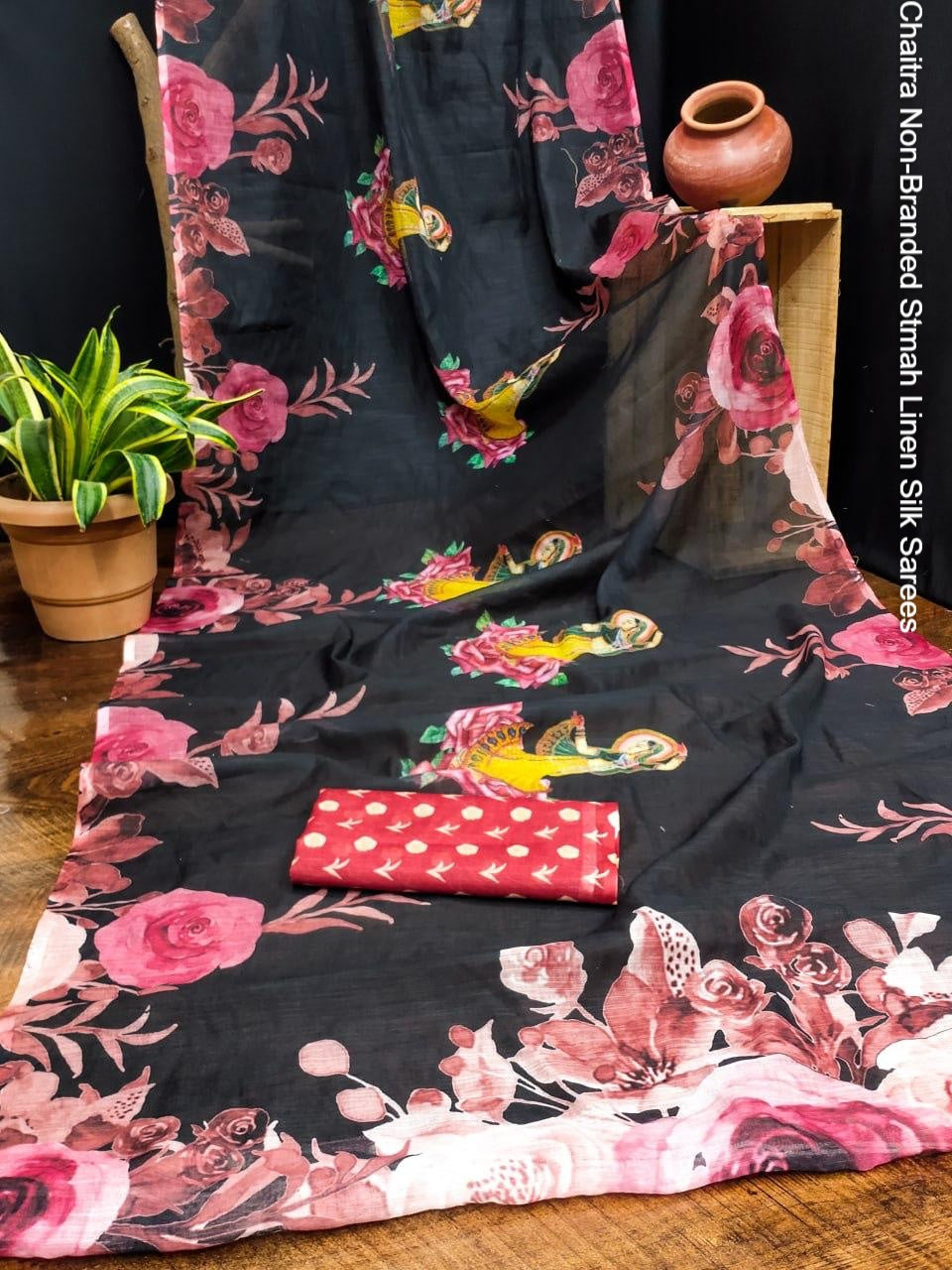 Chaitra Non-Branded Stmah Linen Silk Sarees