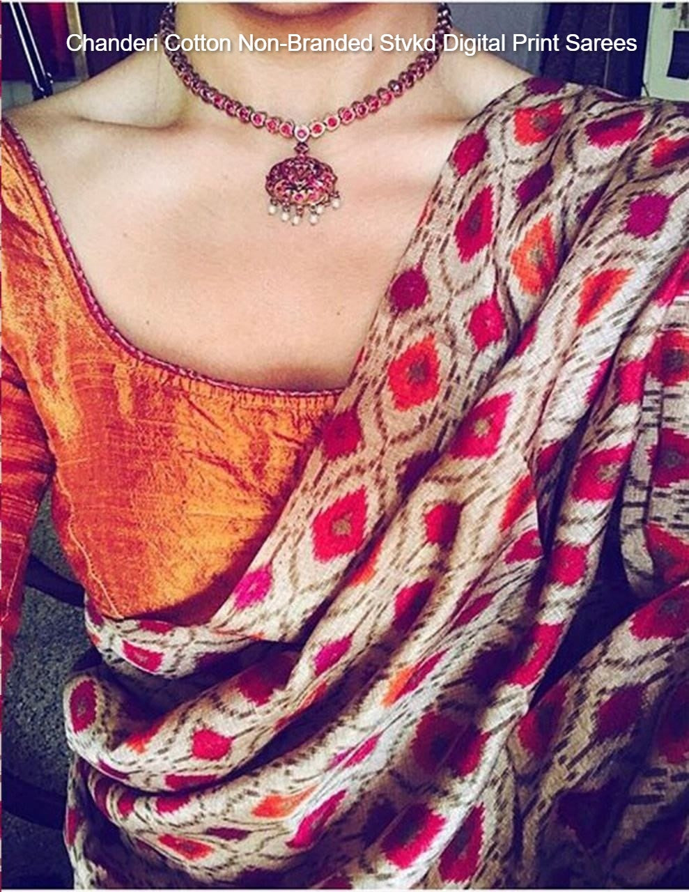 Chanderi Cotton Non-Branded Stvkd Digital Print Sarees