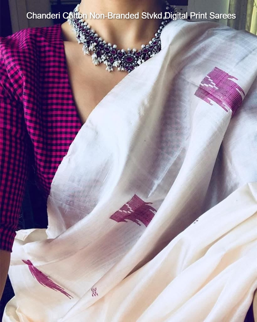 Chanderi Cotton Non-Branded Stvkd Digital Print Sarees