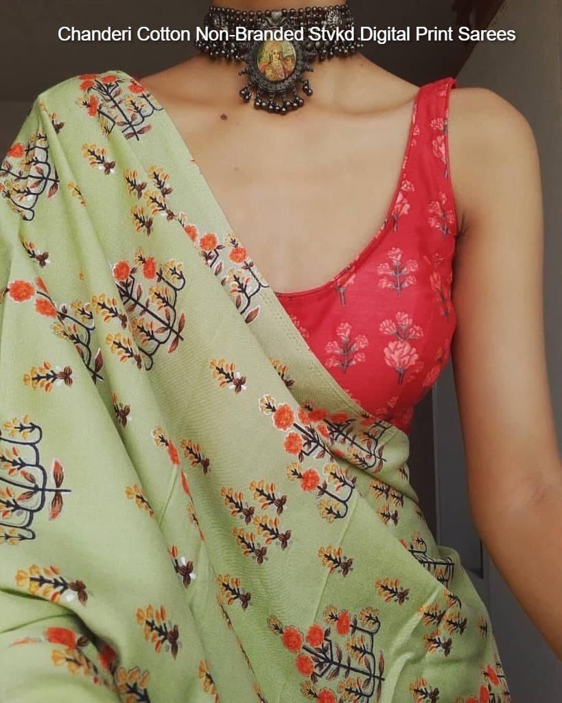 Chanderi Cotton Non-Branded Stvkd Digital Print Sarees